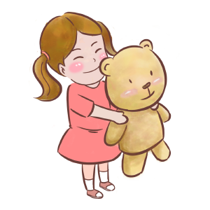 卡通手绘小女孩插画小熊元素45度角