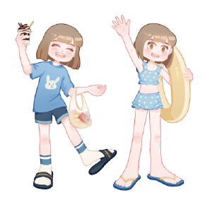 蓝色Q版可爱女孩