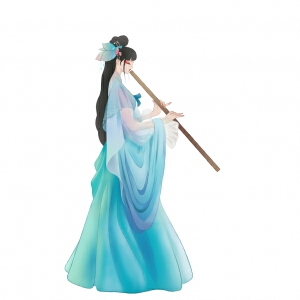 吹笛子侧面古装人物 古典女子 中国风